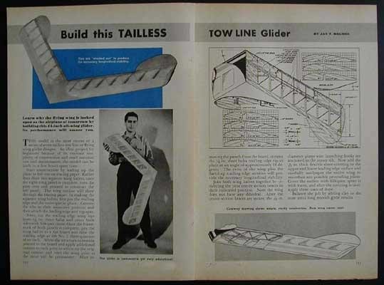 Towline Glider 44" Flying Wing 1946 How-To build PLANS