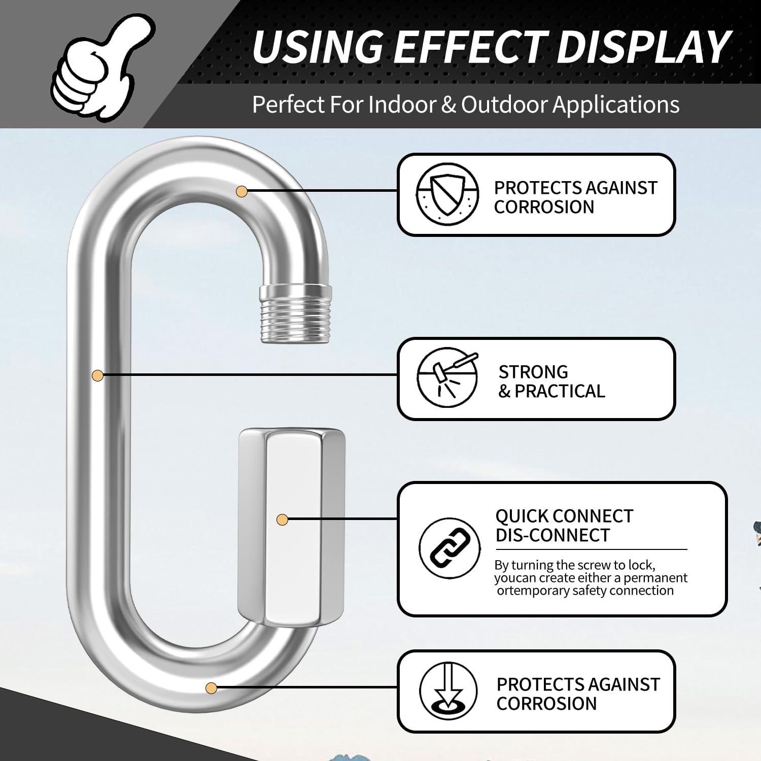 15 Pack Heavy-Duty Chain Hooks Quick Links - 304 Stainless Steel 1/8" Locking Ca