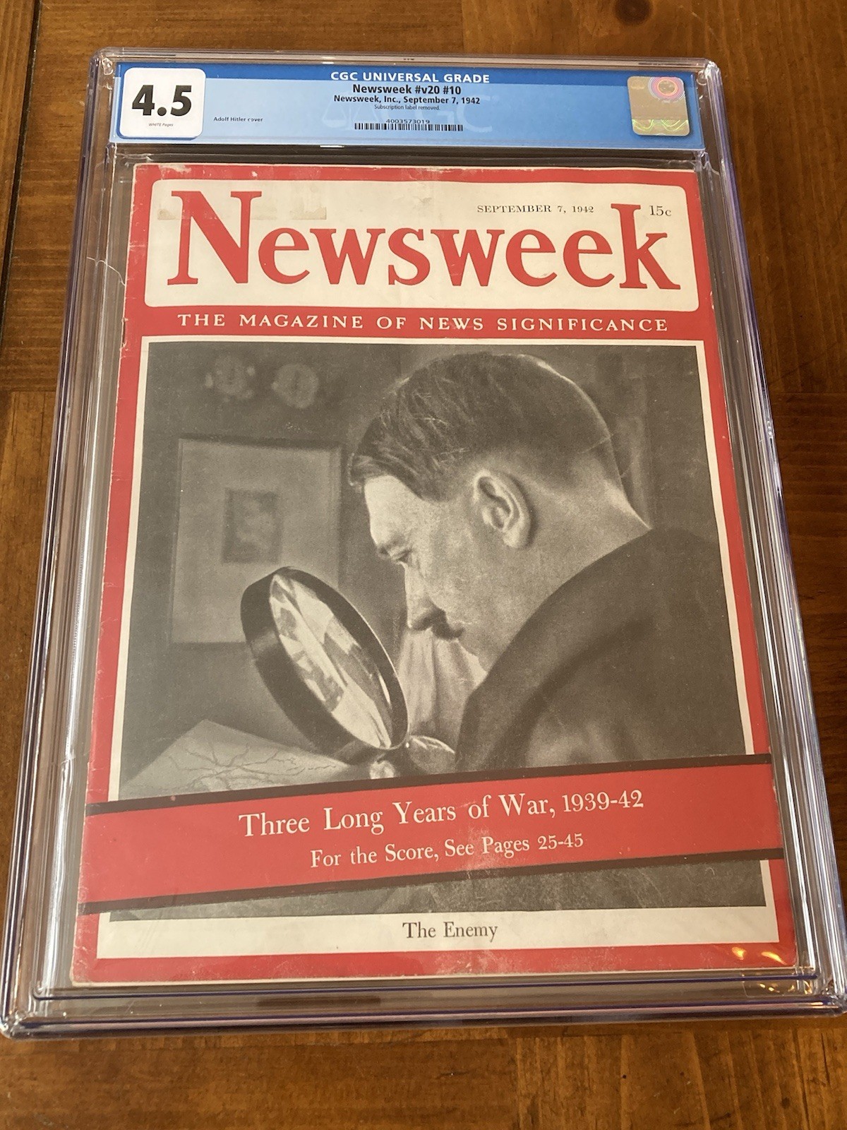 Adolf Hitler Newsweek CGC 4.5 with Rare White Pages (WWII 1942)