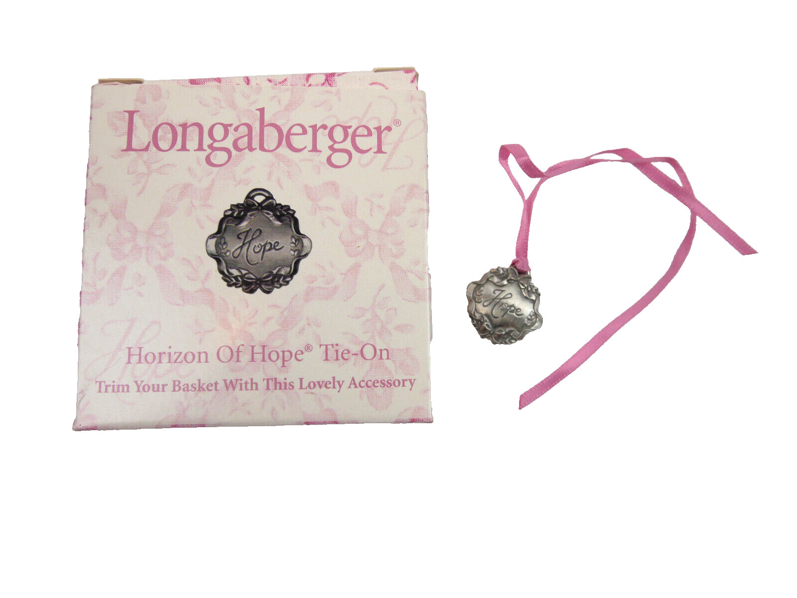 Longaberger 2001 Horizon of Hope Basket Pewter Tie On  NEW in Box  Made in USA