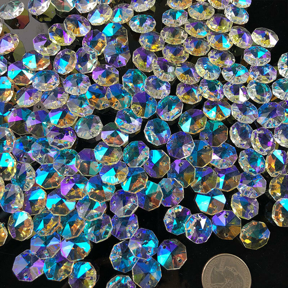 14MM 100X AB Octagonal Rainbow Beads Crystal-Chandelier-Suncatcher-Pendant Craft
