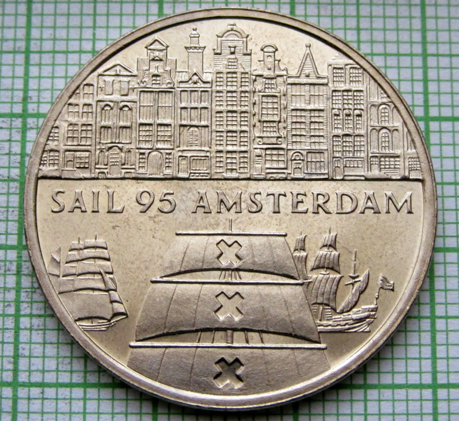 NETHERLANDS 1995 AMSTERDAM SAIL 2 ECU TOKEN, CITY CANAL & TALL SHIPS, UNC