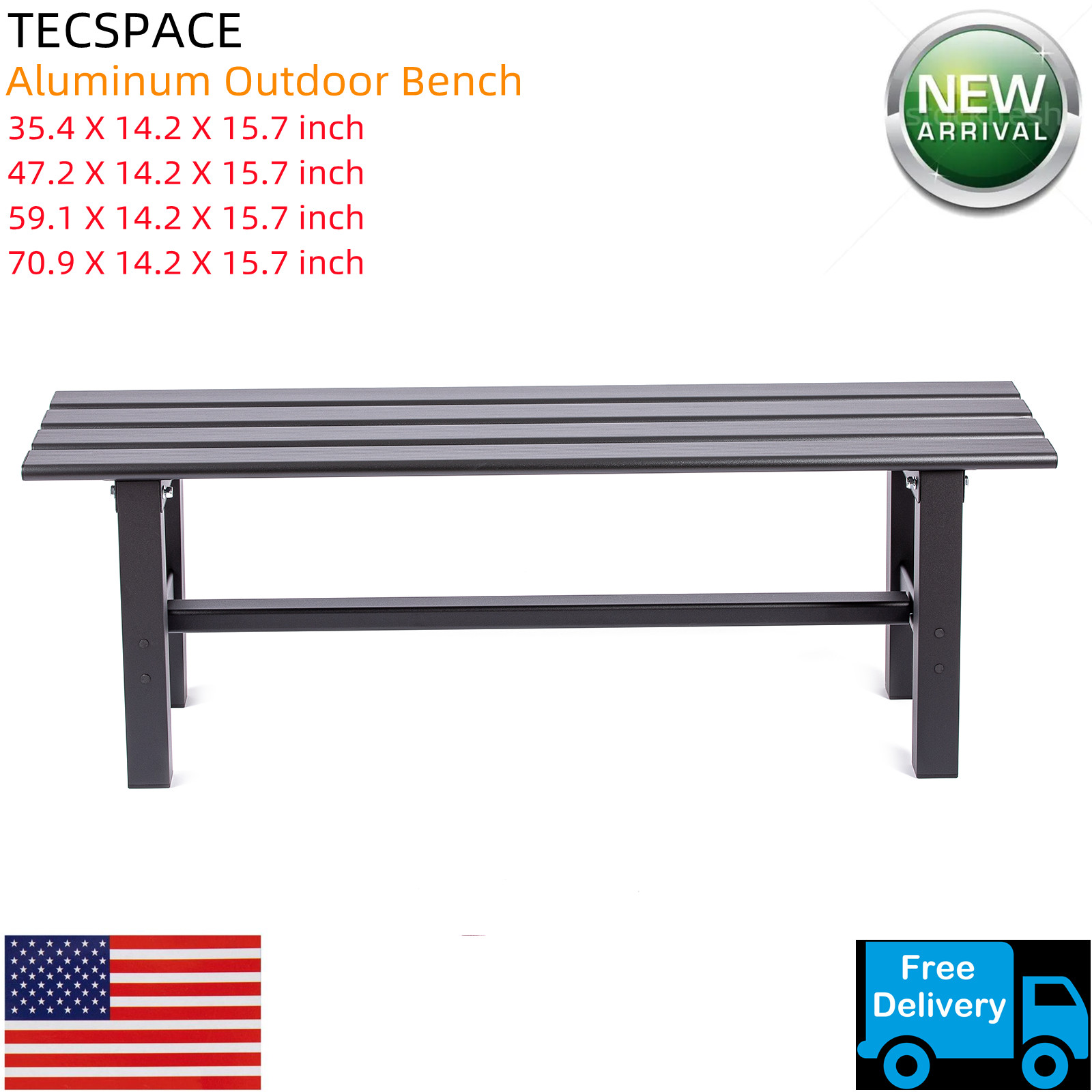 Ginkman 4 Sizes Black Aluminum Outdoor Bench for Park Garden,Patio and Lounge