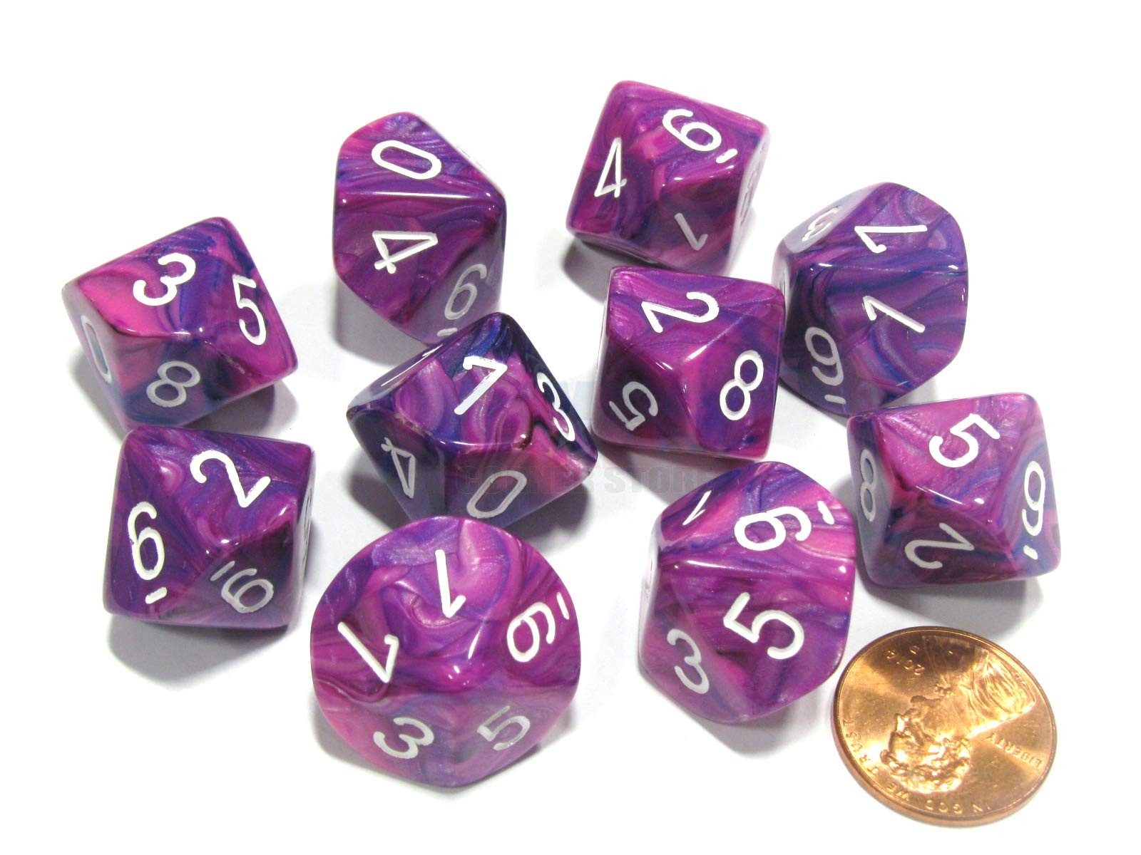 Chessex 27257 Festive d10s Dice, Set of 10, Violet and White