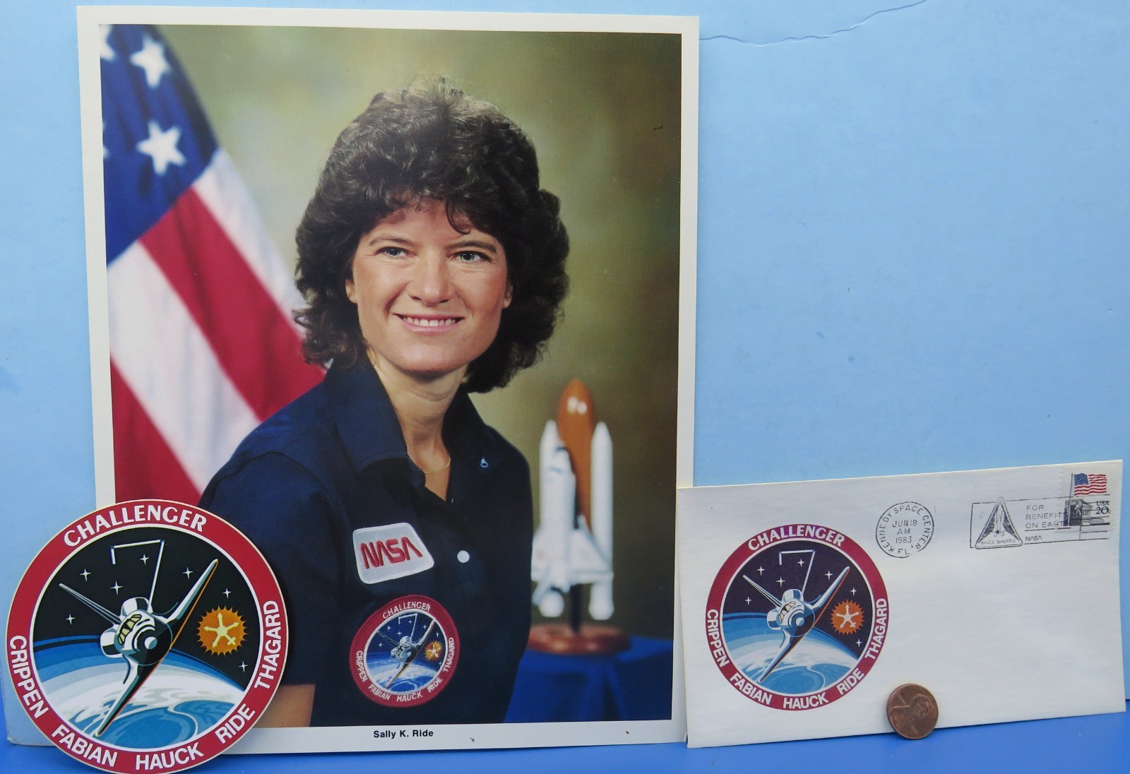 NASA STS-7 Lot of 3 vtg Space Shuttle CHALLENGER Sally RIDE photo litho Sticker