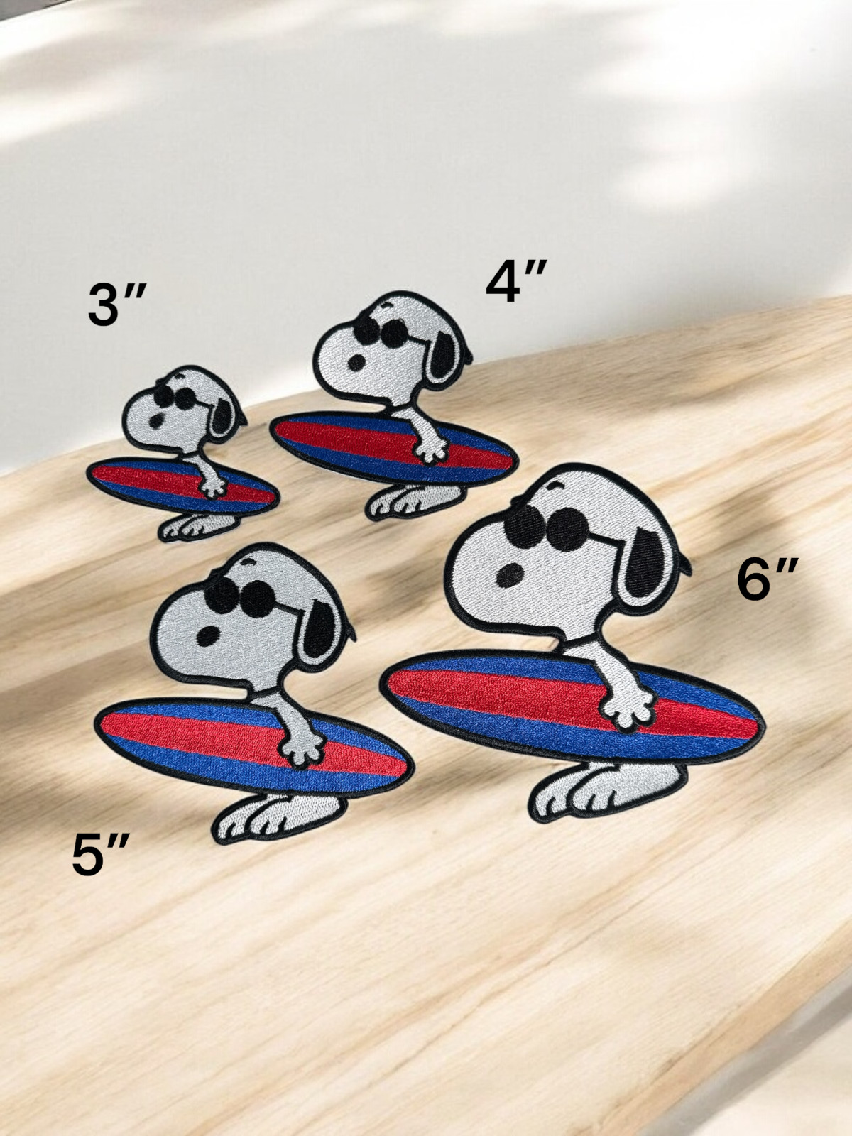 SNOOPY WITH SURFBOARD, Multi Sizes and backing choices