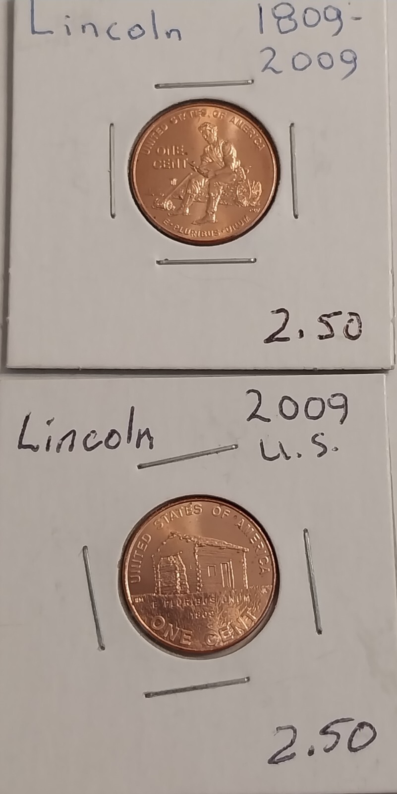 2x 2009 Lincoln Bicentennial Penny. Childhood Kentucky & Formative Years Indiana