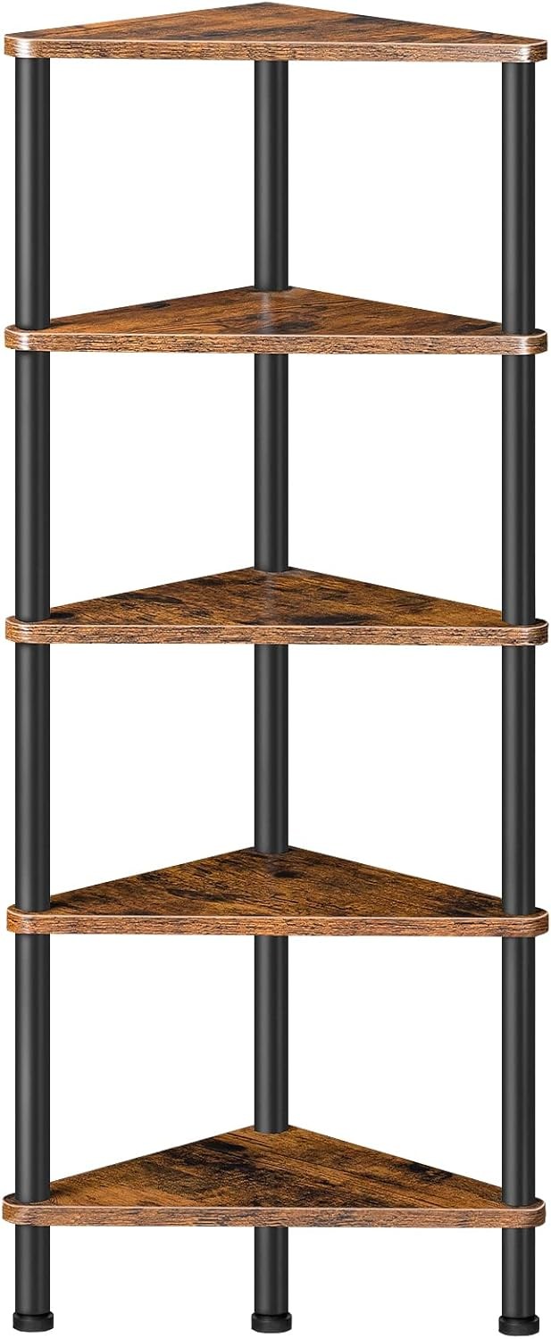 Corner Shelf Stand Industrial 5-Tier Corner Bookshelf W/ Metal Frame Plant