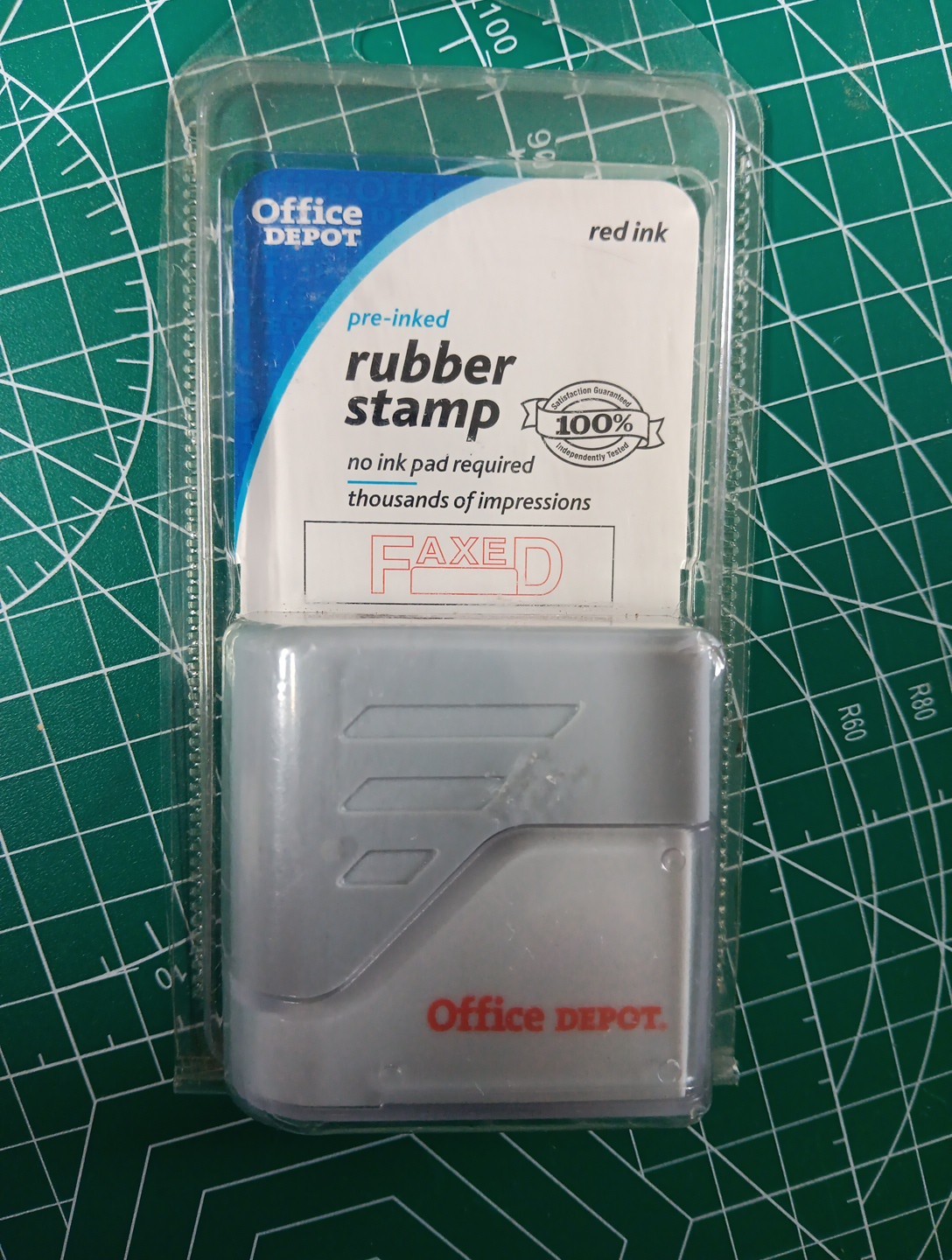 FAXED  Pre-Inked Rubber Stamp Red Ink Office Depot NEW SEALED 651-007