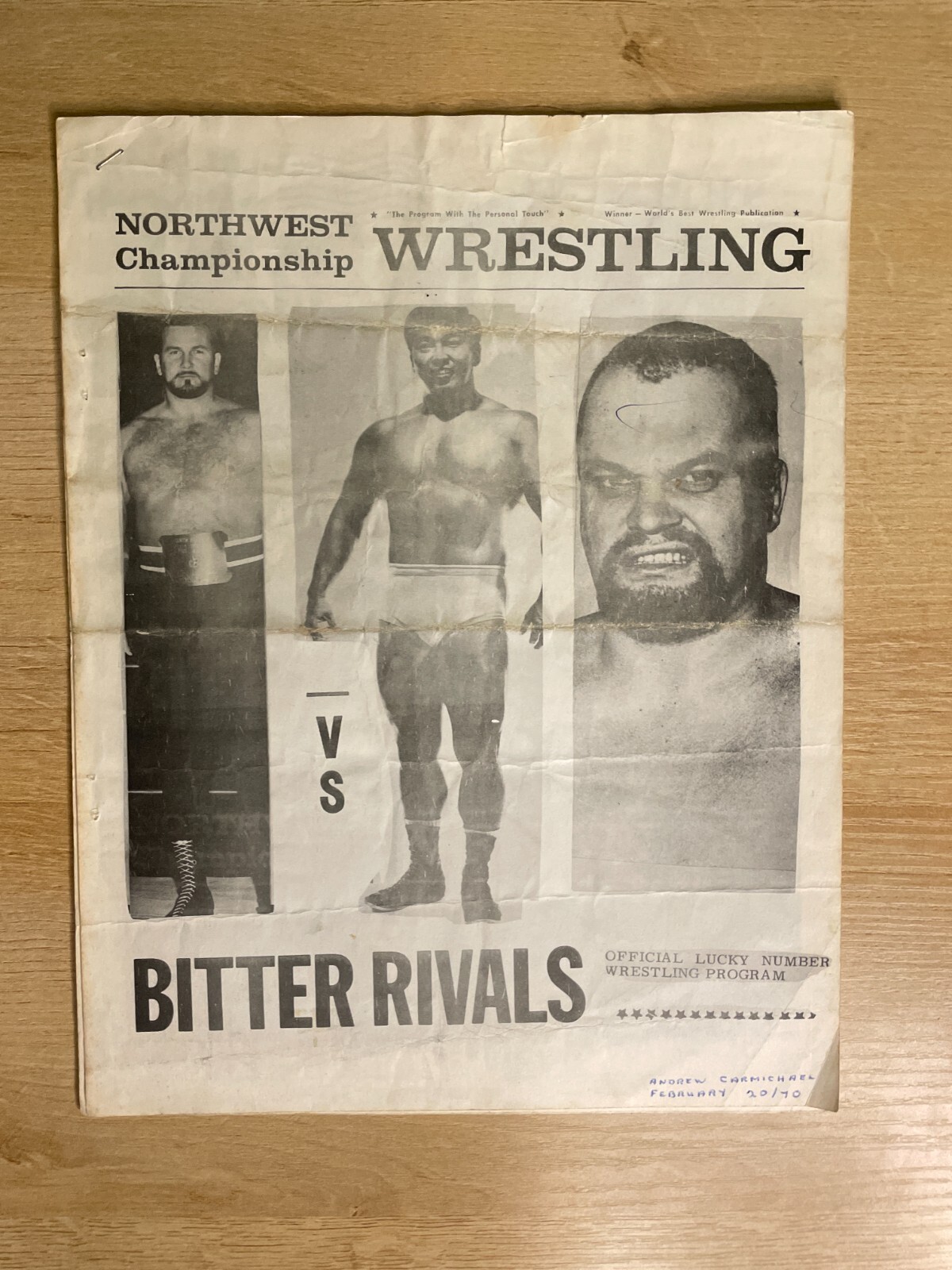 Vintage Northwest Championship Wrestling Bitter Rivals Program Creased B1581
