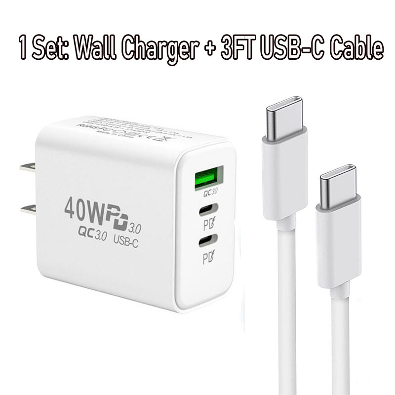 For iPhone 15 Pro Max iPad Fast Charger 40W Double PD USB C Adapter Type C Cable