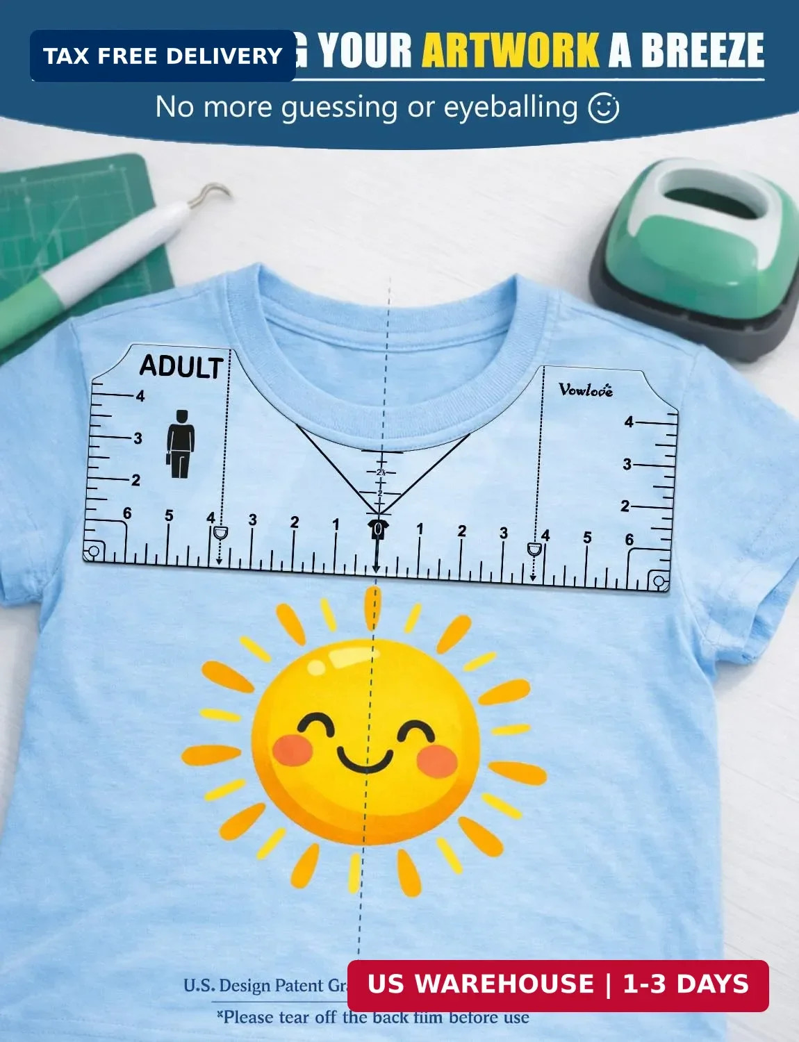 T-Shirt Ruler for Precise Alignment, Center & Left Chest Placement Tool