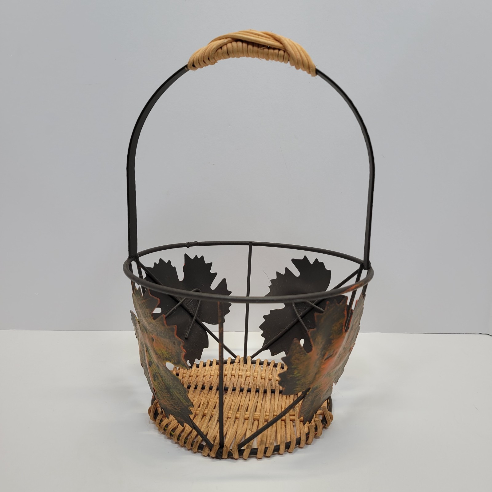 Rustic Wicker and Metal Maple Leaf Decorative Basket