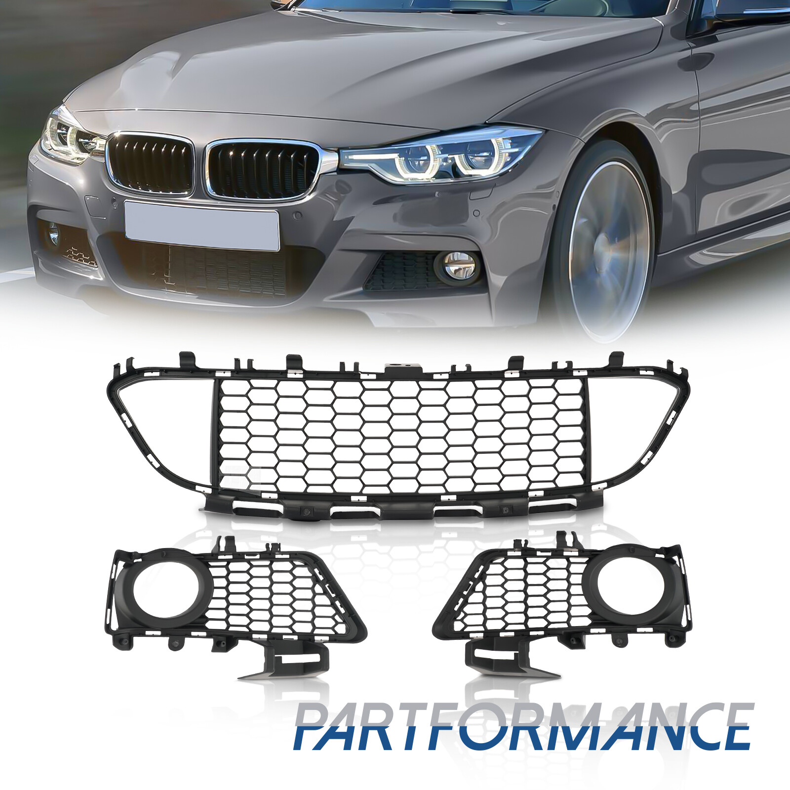Front Bumper Center & Side Grille For 2013-2019 BMW 3Series F30 F31 F35 M Sport