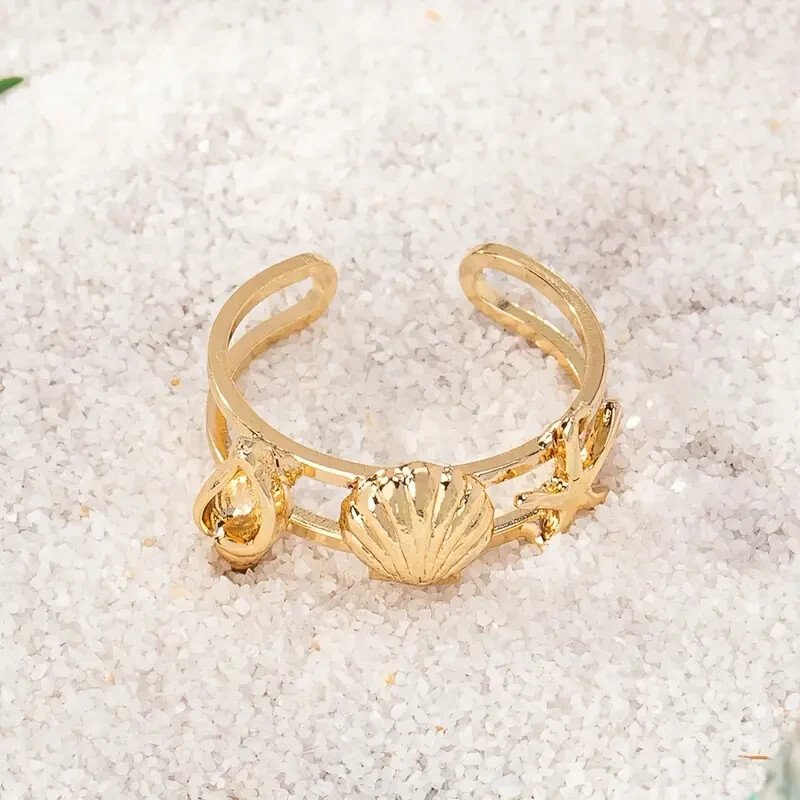 Beach Theme Starfish/Shell Cuff Adjustable Bohemian Toe Ring Summer Vacation
