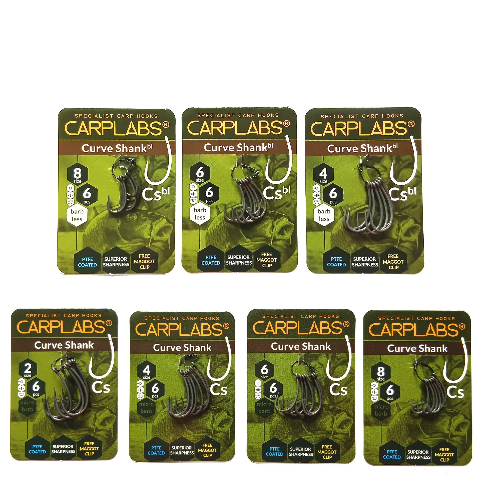 Carp Fishing Hooks PTFE Coated Curve Shank Chod Barbless / Micro barbed UK Post