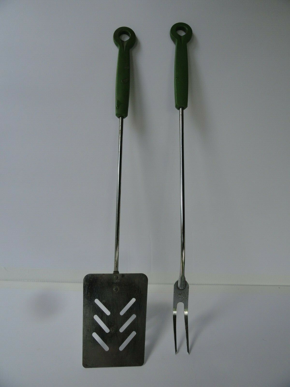 Vintage Ekco Grilling BBQ Set Fork & Slotted Spatula Green Handles Utensils