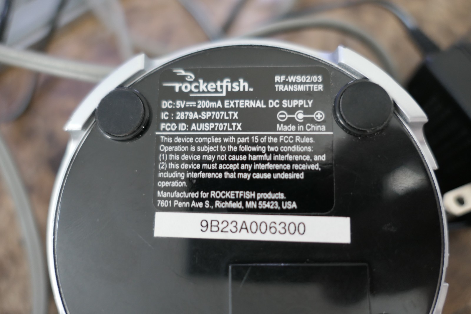 Rocketfish: RF-WS02/03 Transmitter 2.4Hz w/ Power Cord and Cable
