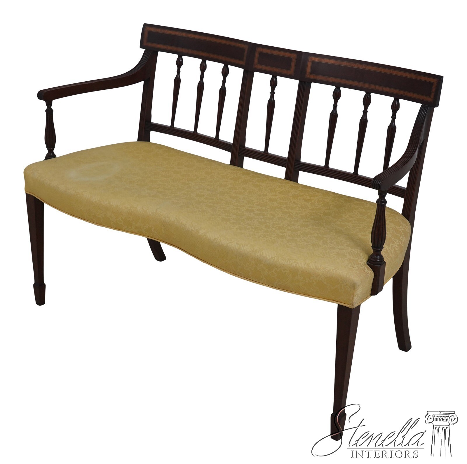64812EC: WOOD & HOGAN Sheraton Inlaid Mahogany Settee Bench