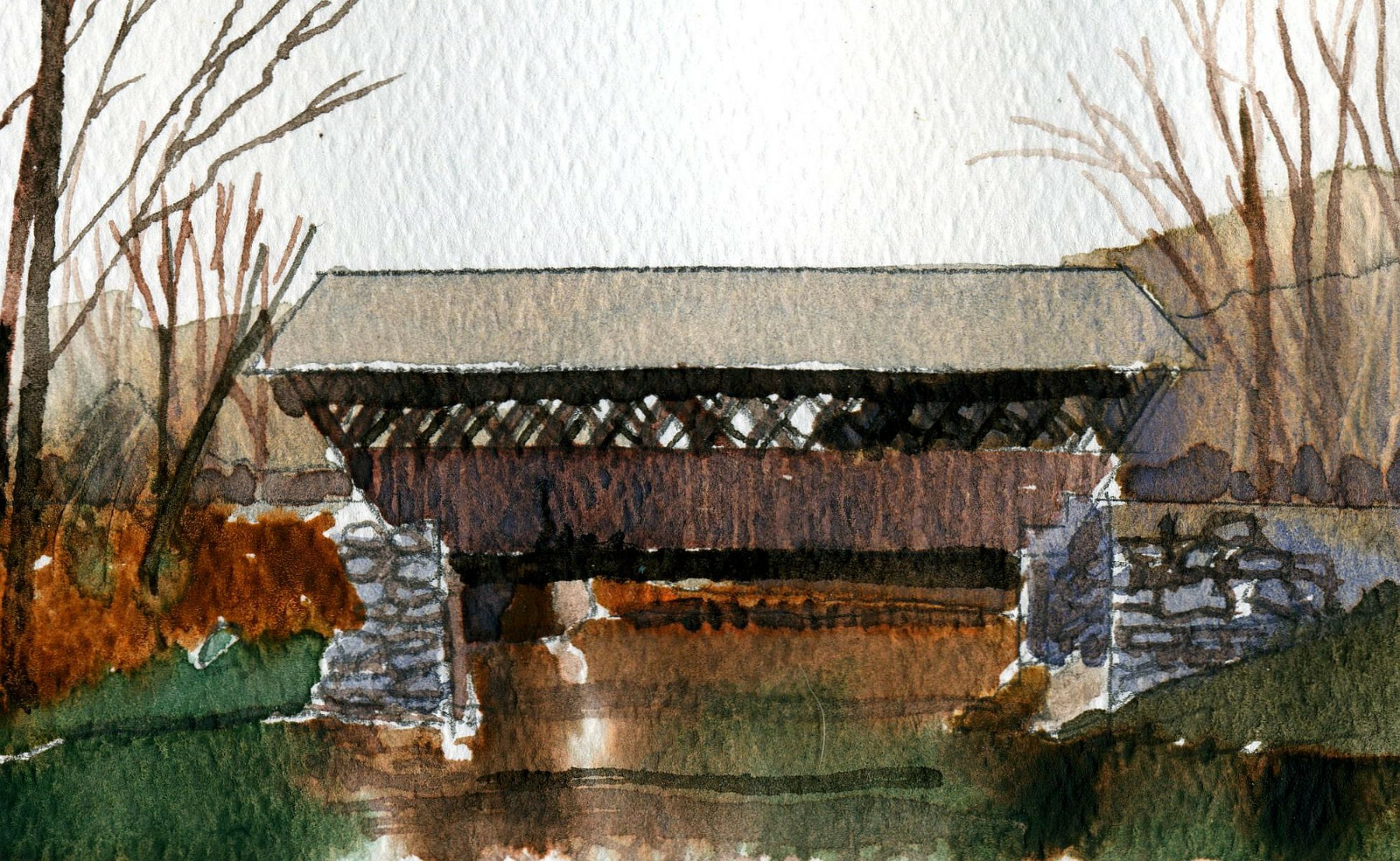 Keniston Covered Bridge, Blackwater River, Andover, NH. Watercolor notecards