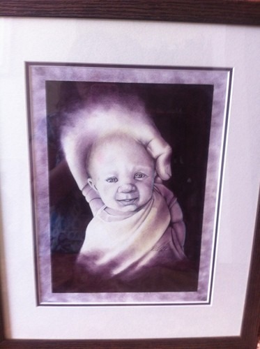 Original Pencil Drawing Of Baby In Hand Signed By The Artist