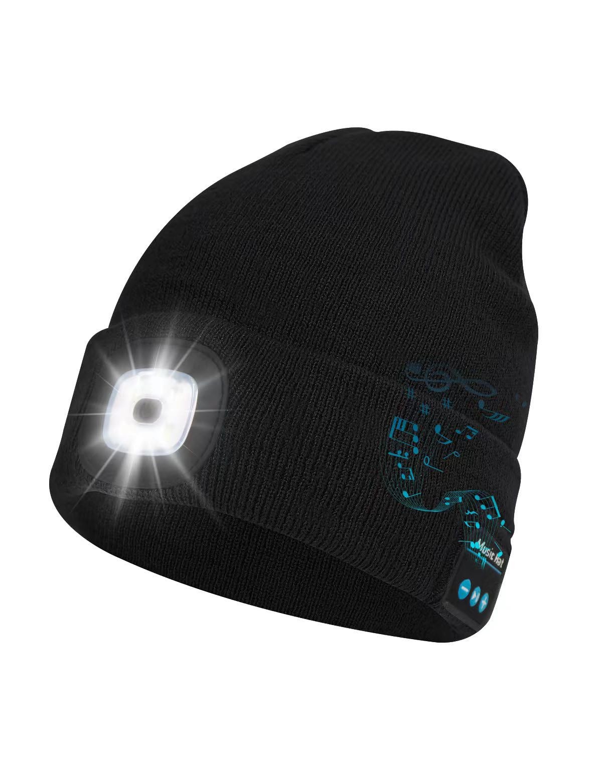 Keains Bluetooth Beanie with Light, Musical Knit Hat One Size, Black