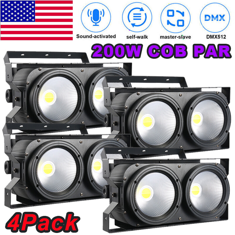 4PCS 200W COB LED Par Light DMX Stage DJ Audience Blinder Light Warm +Cool White