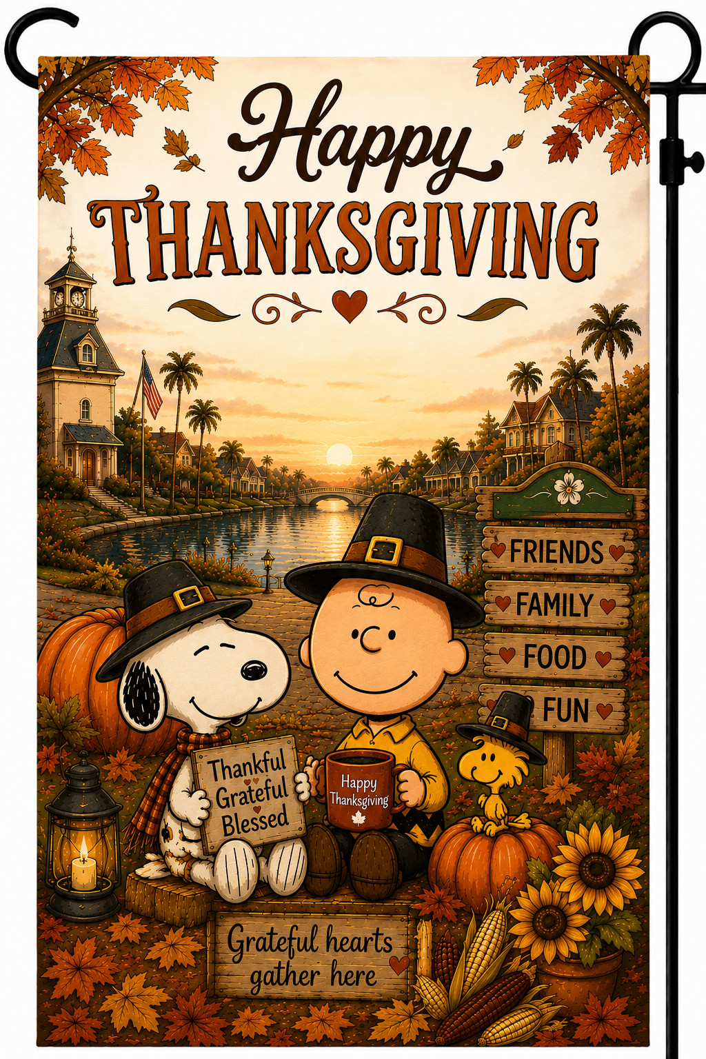 Garden Flag 12x18 double side Snoopy Custom design Thanksgiving