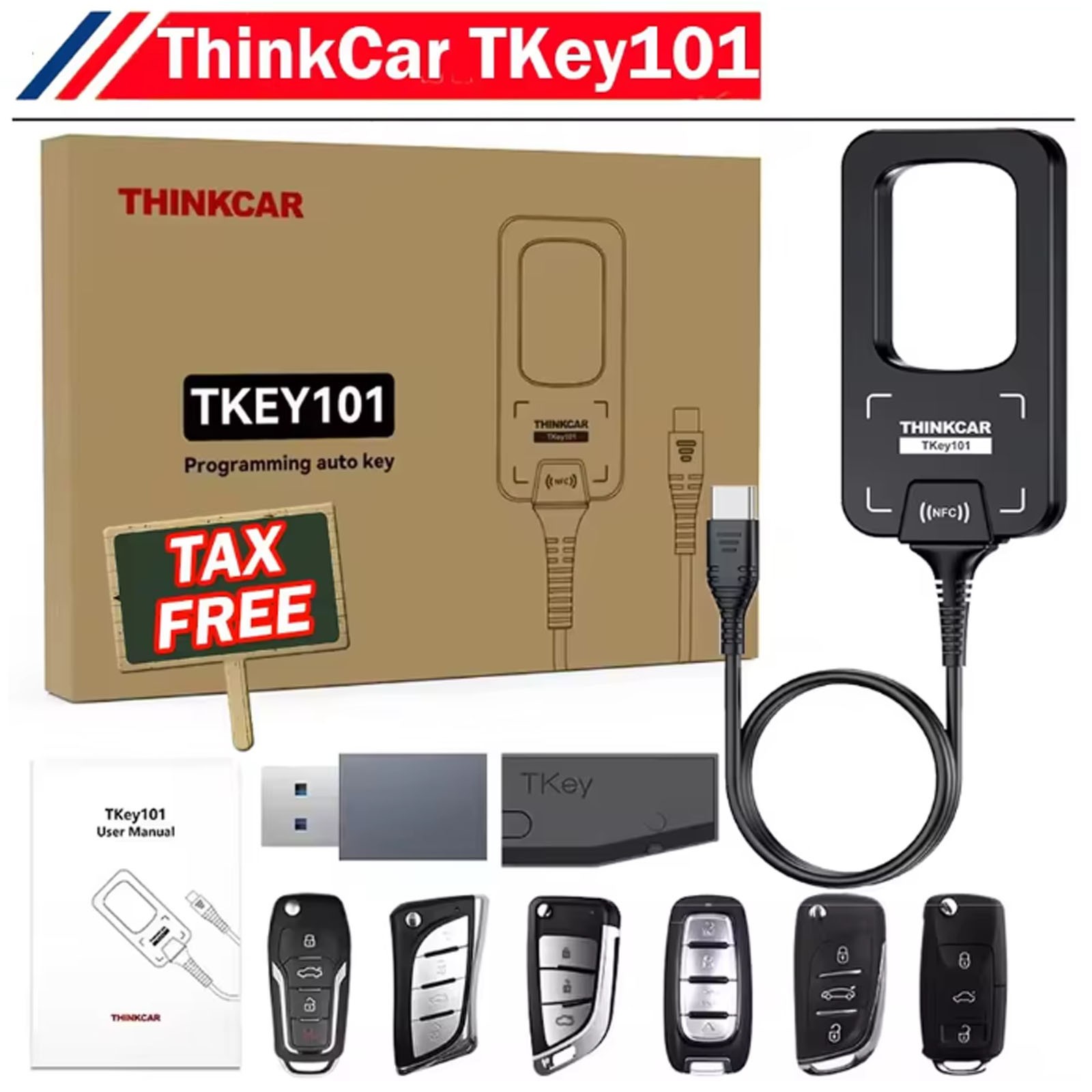 2026 THINKCAR TKEY101 Universal Car Key Programmer with 6 Remote Keys Anti-Theft