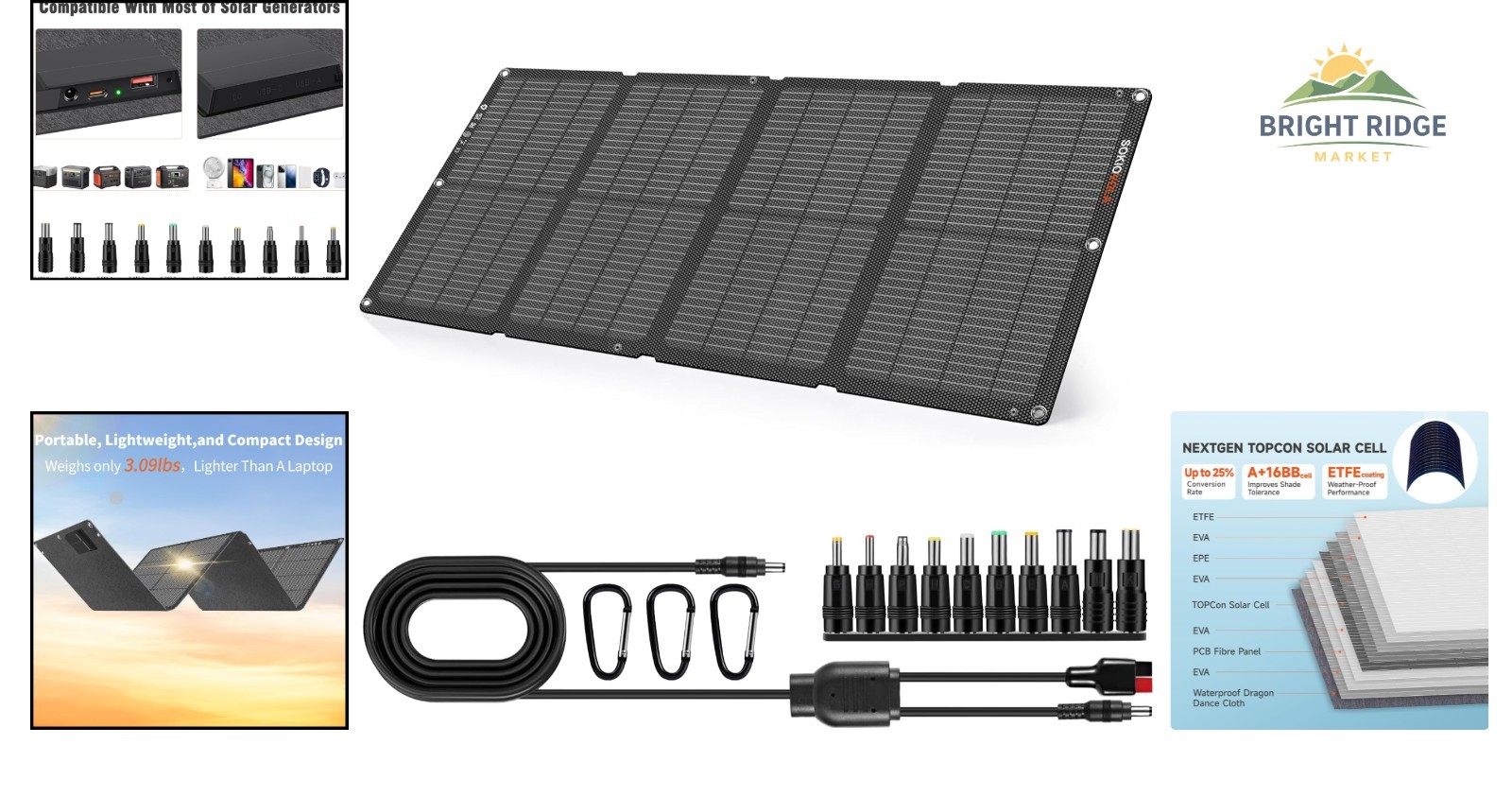 60W Portable Solar Charger, Foldable Solar Panel with USB-C and USB-A Outputs