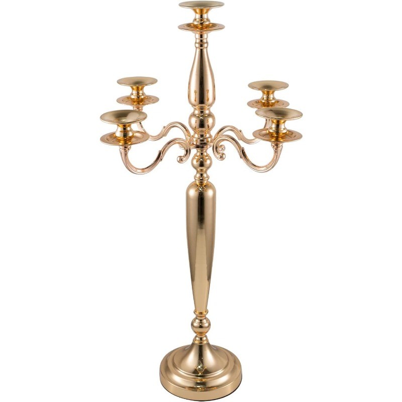 28'' Tall 5 Arm Candelabra Gold Taper Candle Holder Centerpieces for Wedding