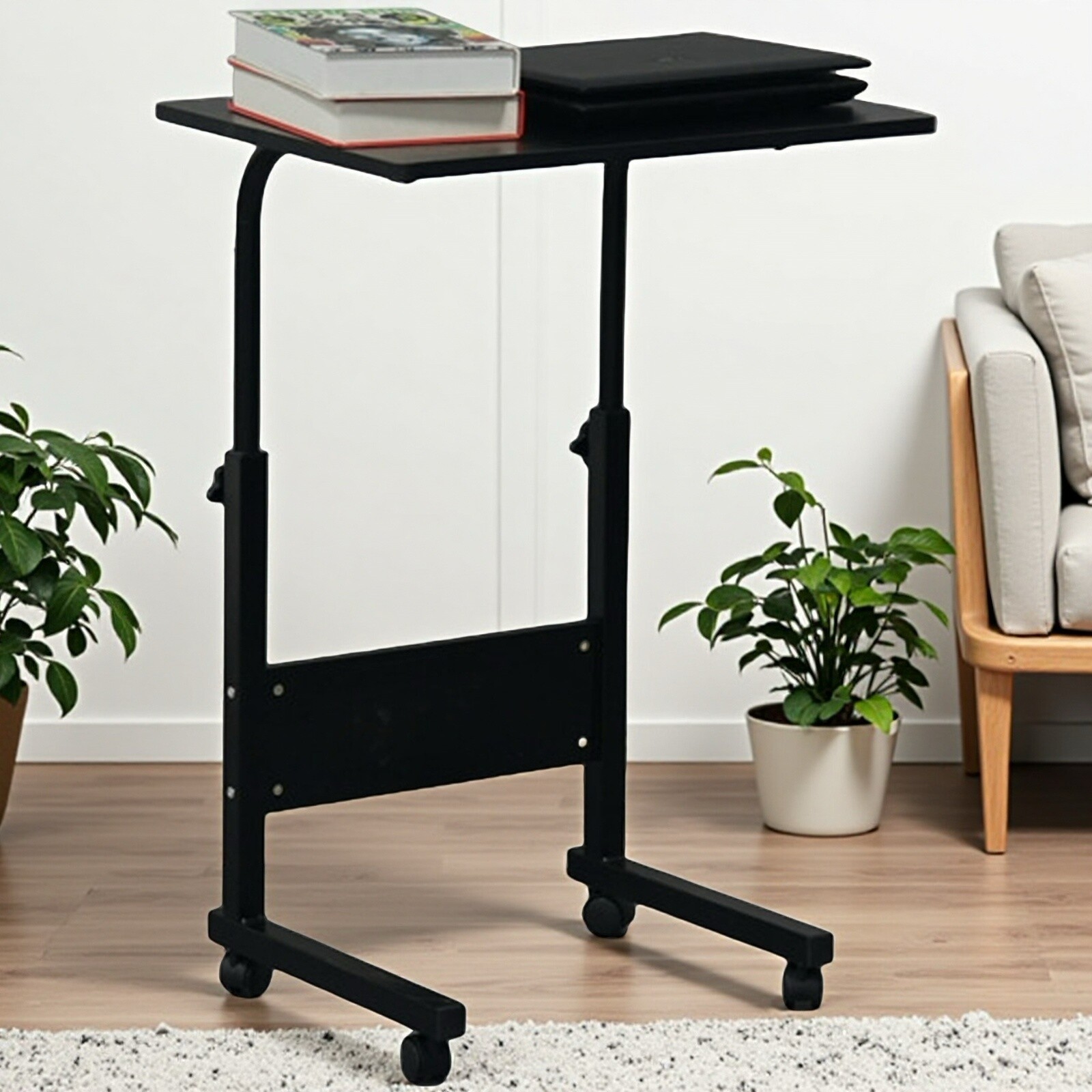 Rolling Laptop Desk - Adjustable Height Black 23.62" Tabletop Portable