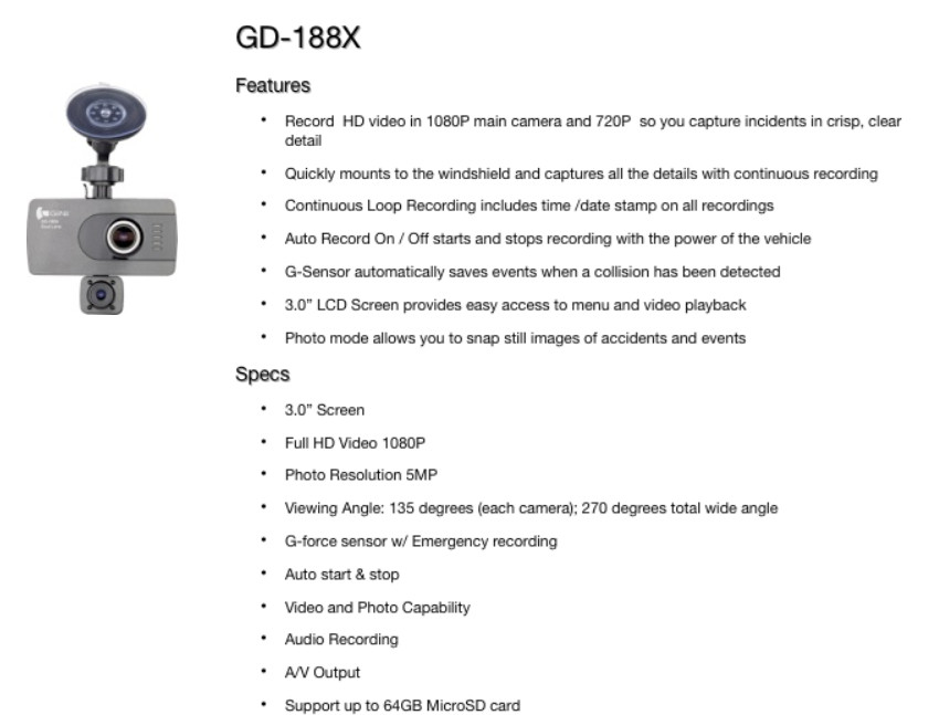 GiiNii GD-188X Dual Lens Dash Camera - RETAIL