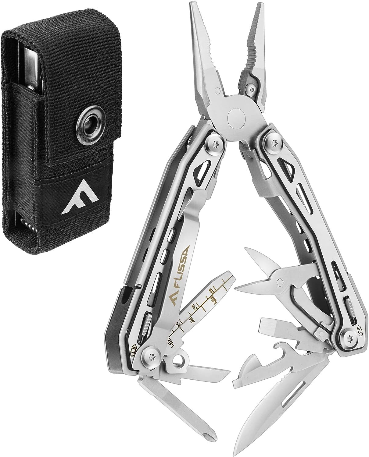 FLISSA 16-in-1 Stainless Steel Multi Tool EDC Multitool with Pocket Knife Sliver