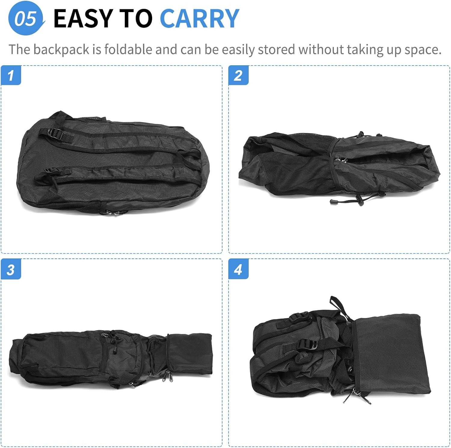 Hiking Daypack Packable, Camping Backpack Water Resistant Lightweight Polyester