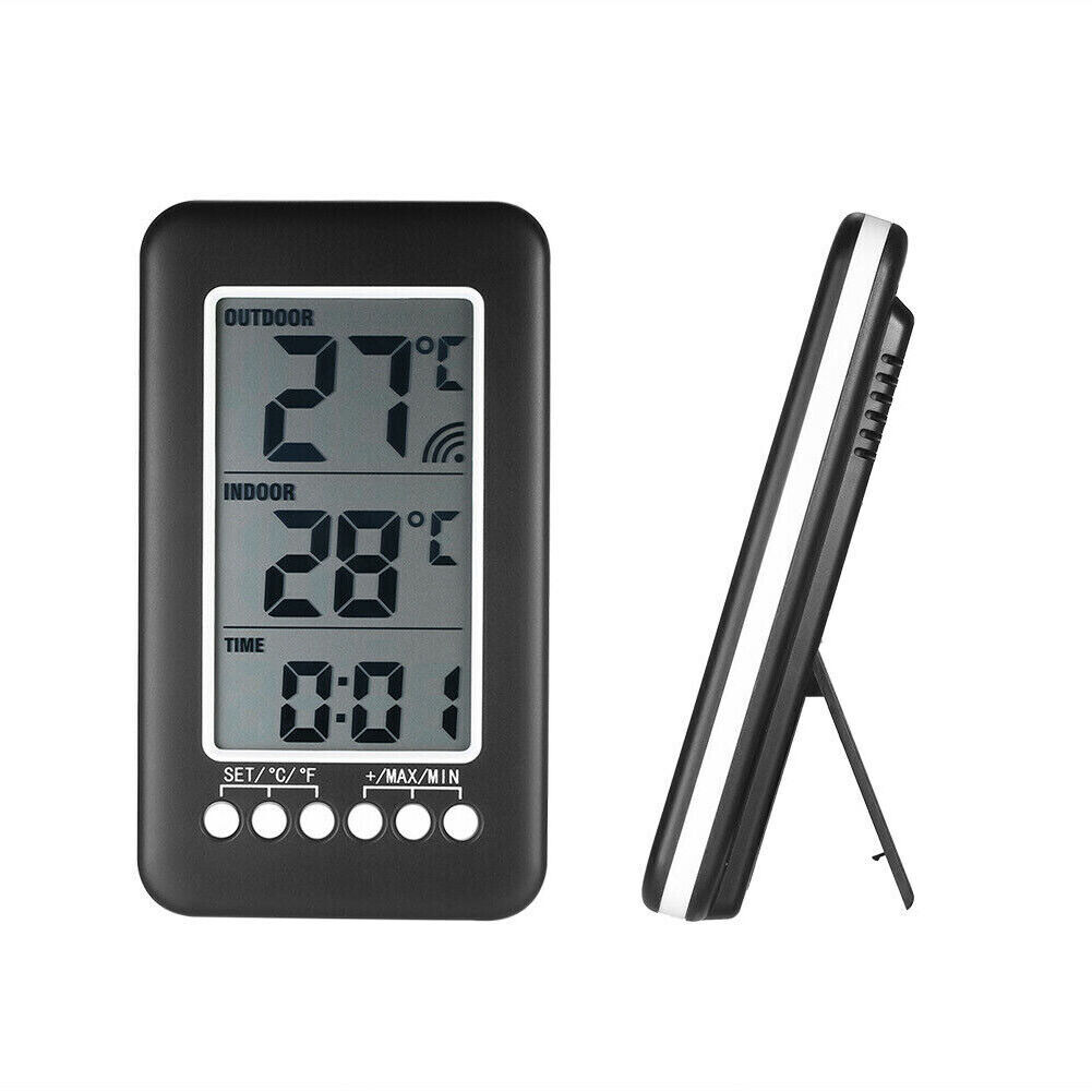 Wireless LCD Digital Thermometer Clock Indoor/Outdoor ℃/℉ Temperature Meter