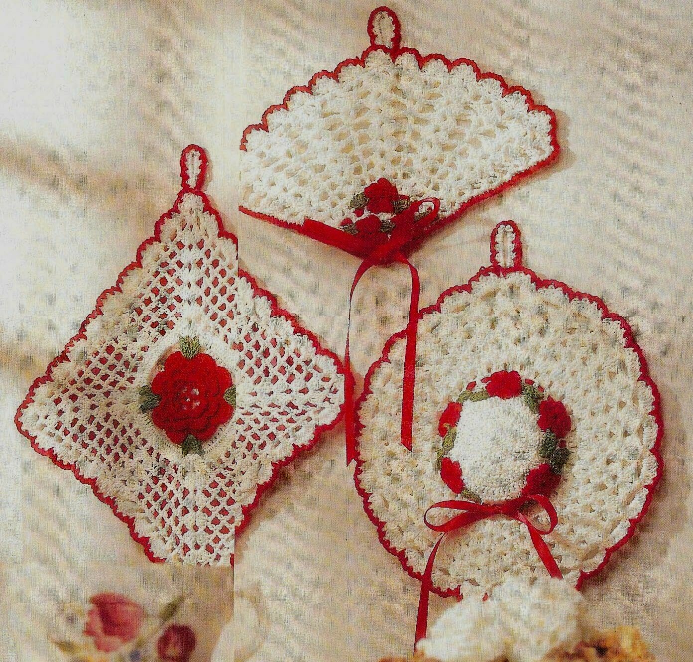 3 PRETTY POTHOLDERS KITCHEN DECOR DIGEST SIZE CROCHET PATTERN INSTRUCTIONS