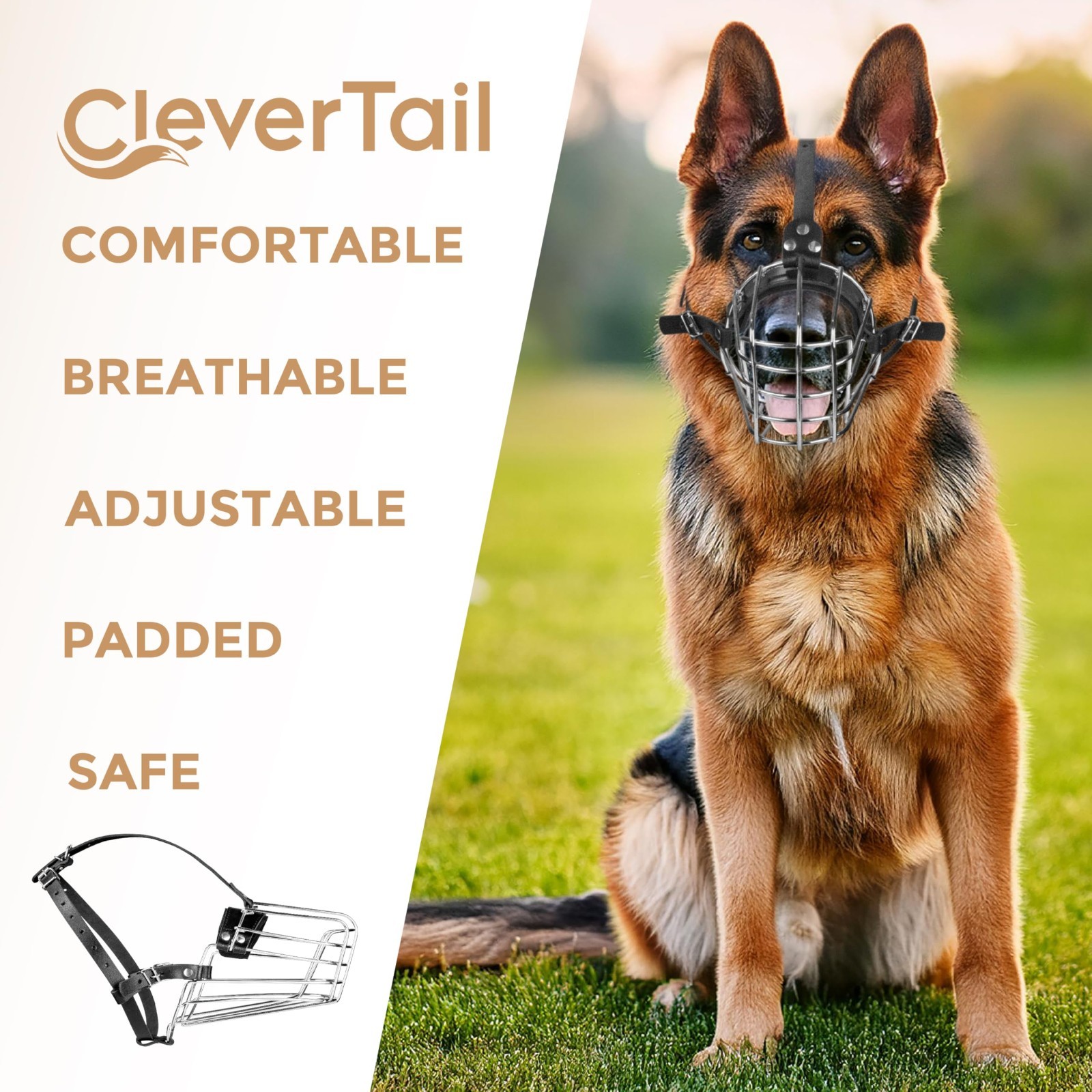 Large Dog Muzzle - Metal Basket Muzzle for German Shepherd, Husky, Malinois - St