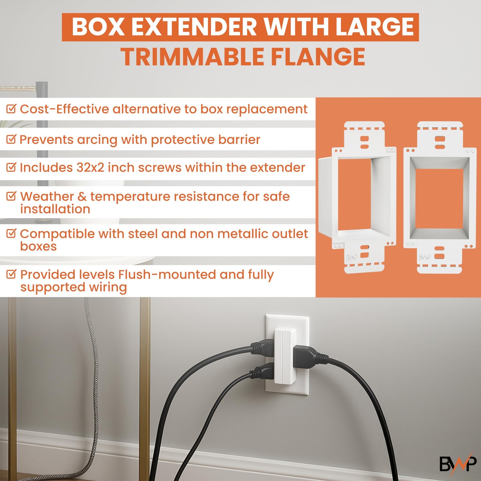 BWP 2 Pack Electrical Outlet Box Extender 1 Gang - Electrical Box Extender wi...
