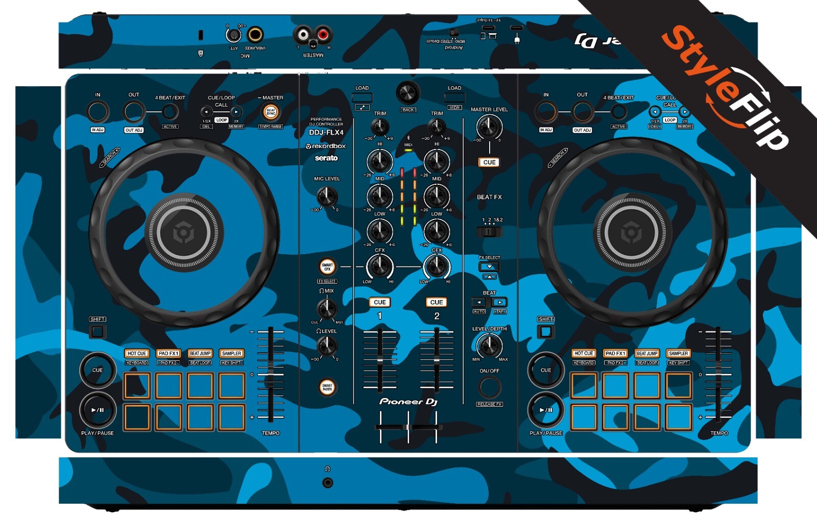 Pioneer DDJ-FLX4 Skin | Camo Blue | Protective Decal | StyleFlip Skins