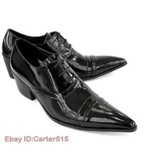 British Style Mens Cuban Heel Pointy Toe Lace Up Dress Formal Shoes Business