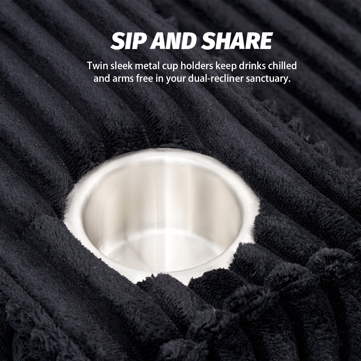 Black Corduroy Deep Seat Armchair with Cup Holder Pillow for Living Room