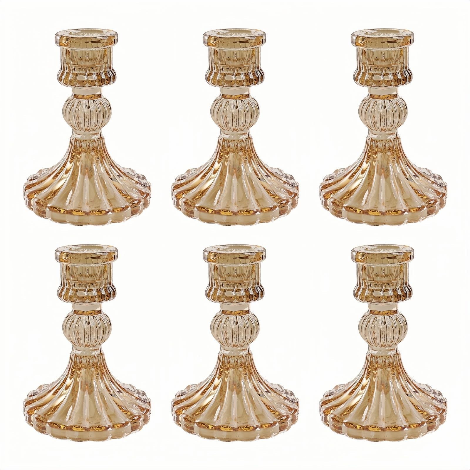 Glass Candlestick Holder,Striped Taper Candle Holders,Set of 6 Candle Stand f...
