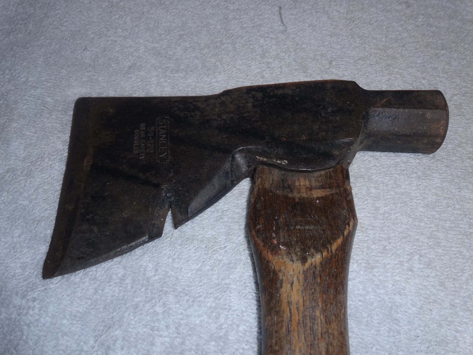 ANTIQUE ORIGINAL 14" STANLEY WOOD & METAL AX+ HAMMER 59 WEAR SAFETY GOGGLES TOOL