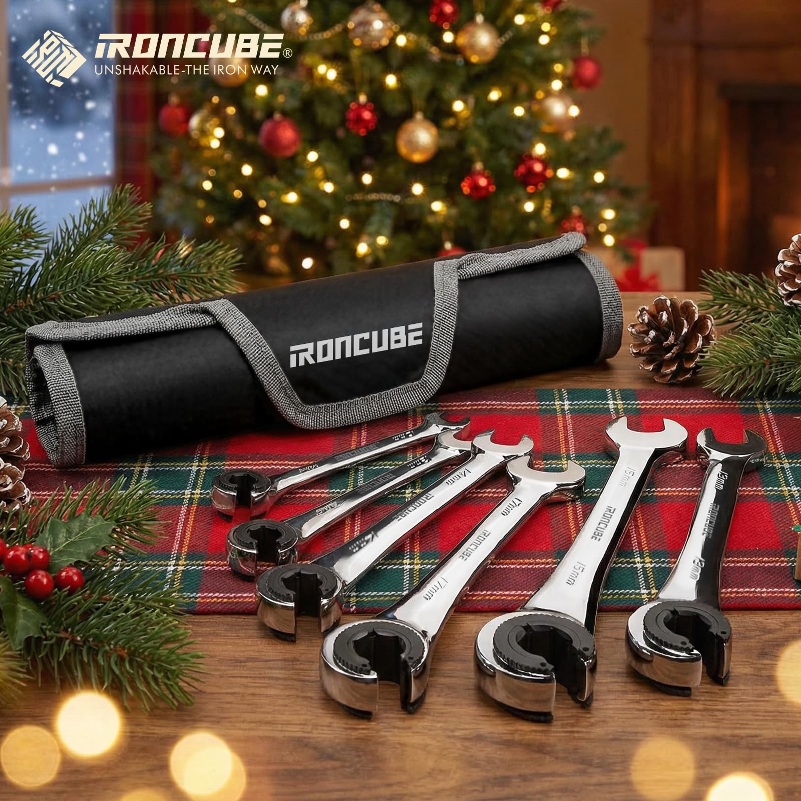 ironcube Brake Line Wrench Set: Metric 10-17mm - Ratcheting Open-end for Nuts...