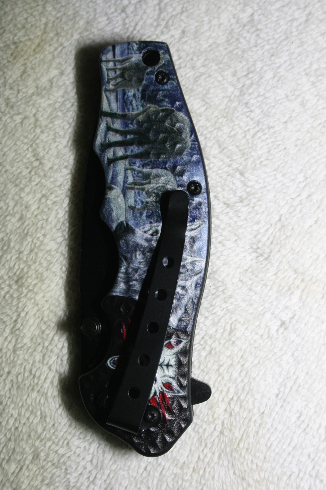 7 3/4"💥 WOLF PACK 🐺 💥 E-Z OPEN TACTICAL Wildlife Spring Assisted Pocket Knife