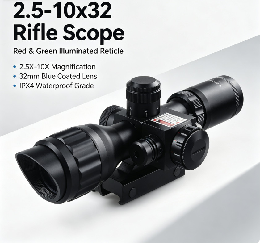 2.5x-10X Rifle Scope Reticle 32mm Red laser sight Compact Reticle