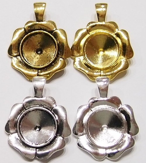 4 of 20mm Round 4 Colors Art Deco Flower Enhancer Bail Pendant Setting 48x37mm