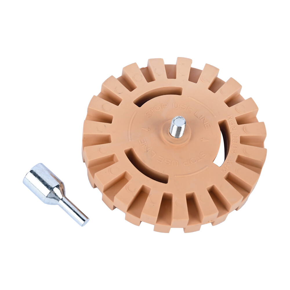 Decal Remover Eraser Wheel w/ Power Drill Arbor Adapter 4 inch Rubber Pinstripe