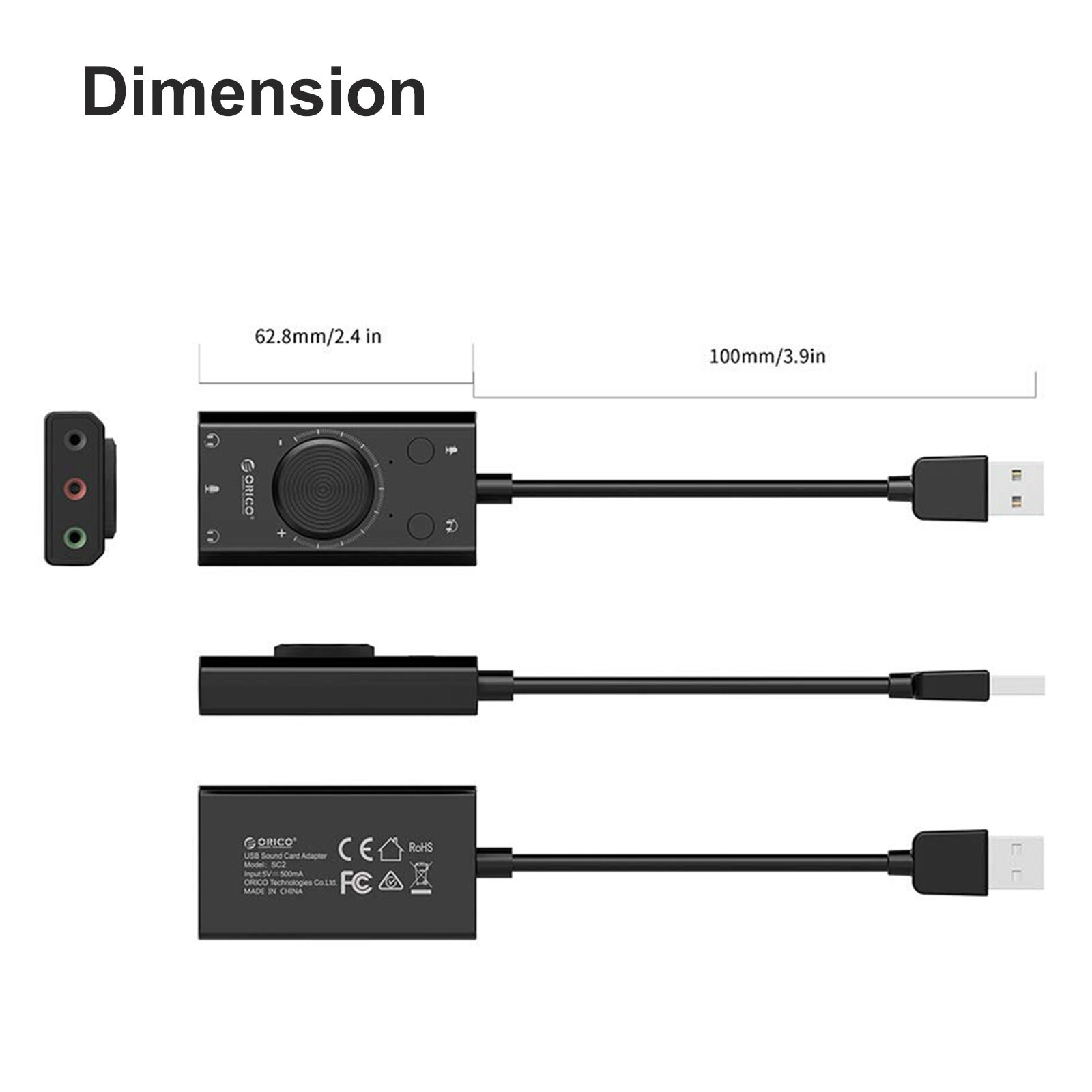 3Port USB Sound Card 7.1 Channel External Audio Adapter 3.5mm Stereo Headset Mic